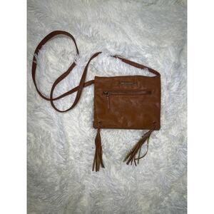 ROXY Brown Faux Leather Crossbody Bag Purse With Fringe 8”x7”